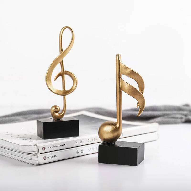 Musical Note Figurines Decoration Resin Golden Sculpture Home Decor Desk Piano Office TV Cabinet Ornaments Souvenirs S260204 883