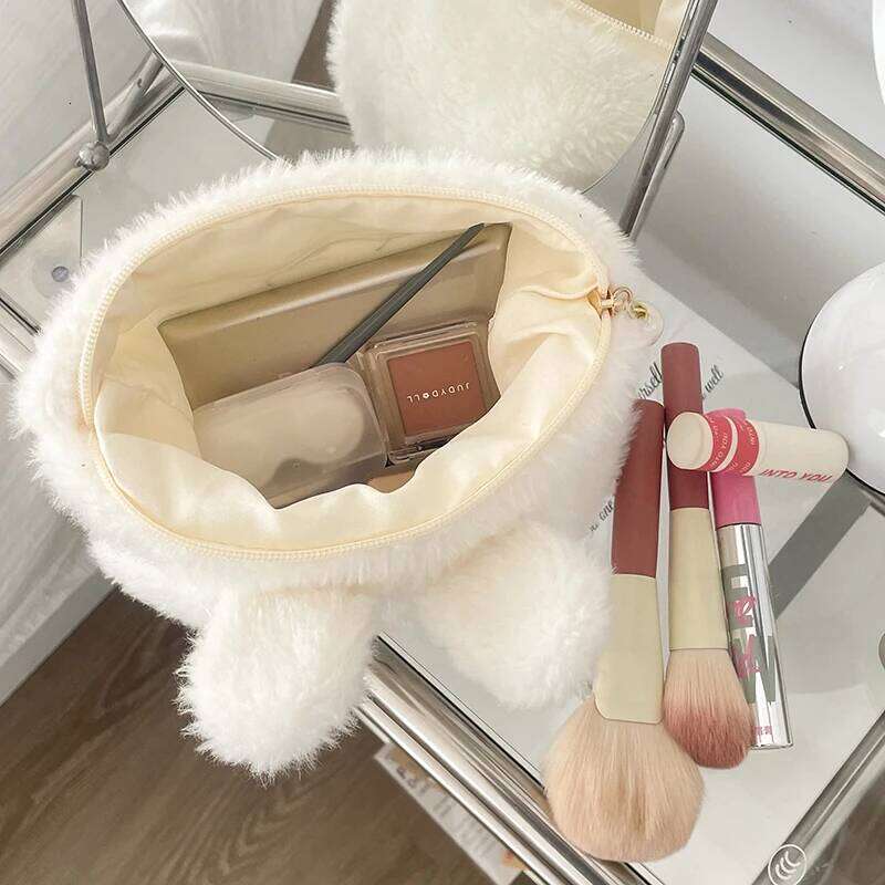 Cute Cartoon Rabbit Plush Cosmetic Storage Women Portable Coin Makeup Tool Pencil Case Handbag Girl Fashion Jewelry Bag Y260206