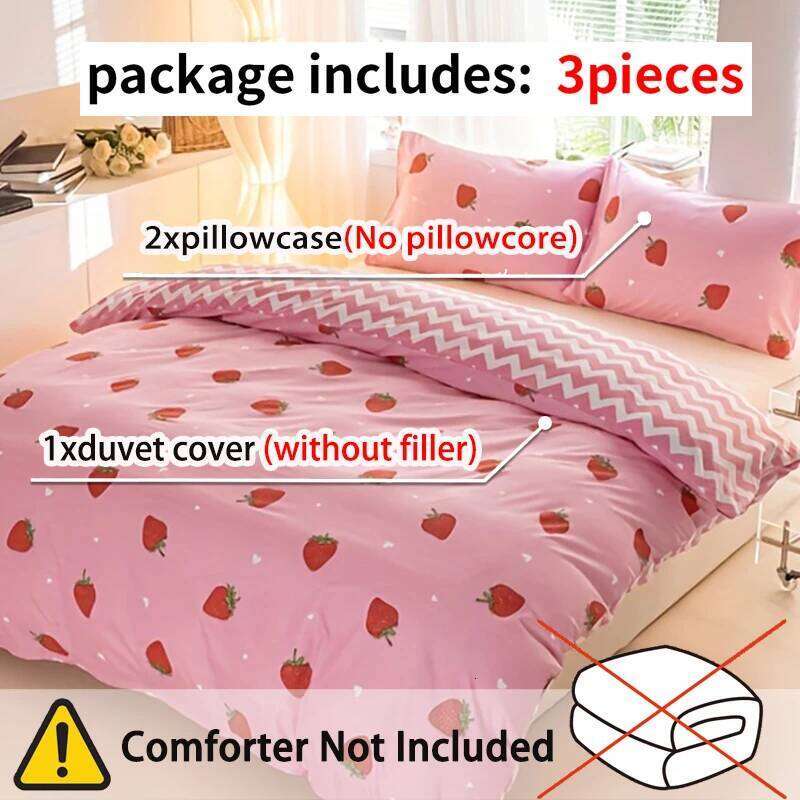 3pcs/set Small Strawberry Print Set1 & 2 PillowcaseSoft And Skin-Friendly Duvet Cover Bedding Set XJ260206