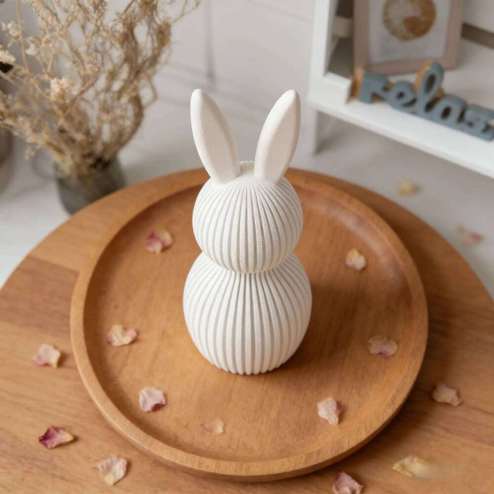 3D Printed Easter Bunny Striped Figurine | Festive Home Decor S260204