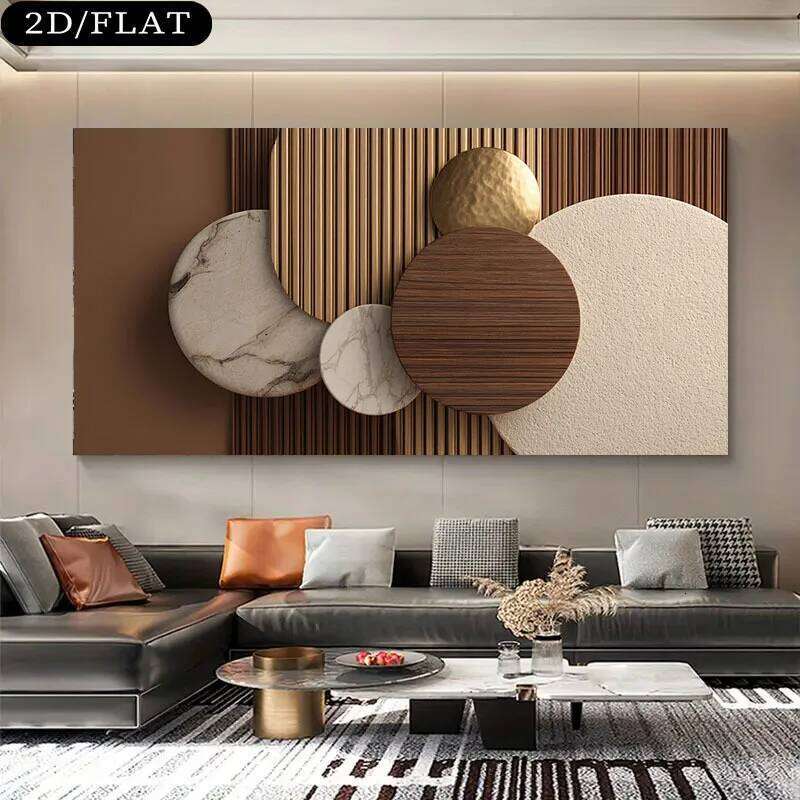 2D Flat Modern Abstract Frameless Canvas Wall Art - Neutral Large Rectangular Panel Suitable for Living Room, Office Decor 26Y0207