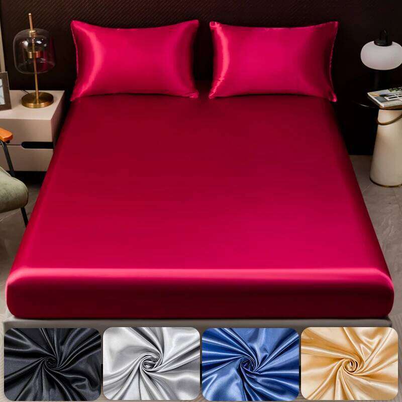 Solid Color Satin Includes Fitted Sheet Pillowcases, Bedding Set, Premium Smooth, Hypoallergenic and Machine Washable XJ260206