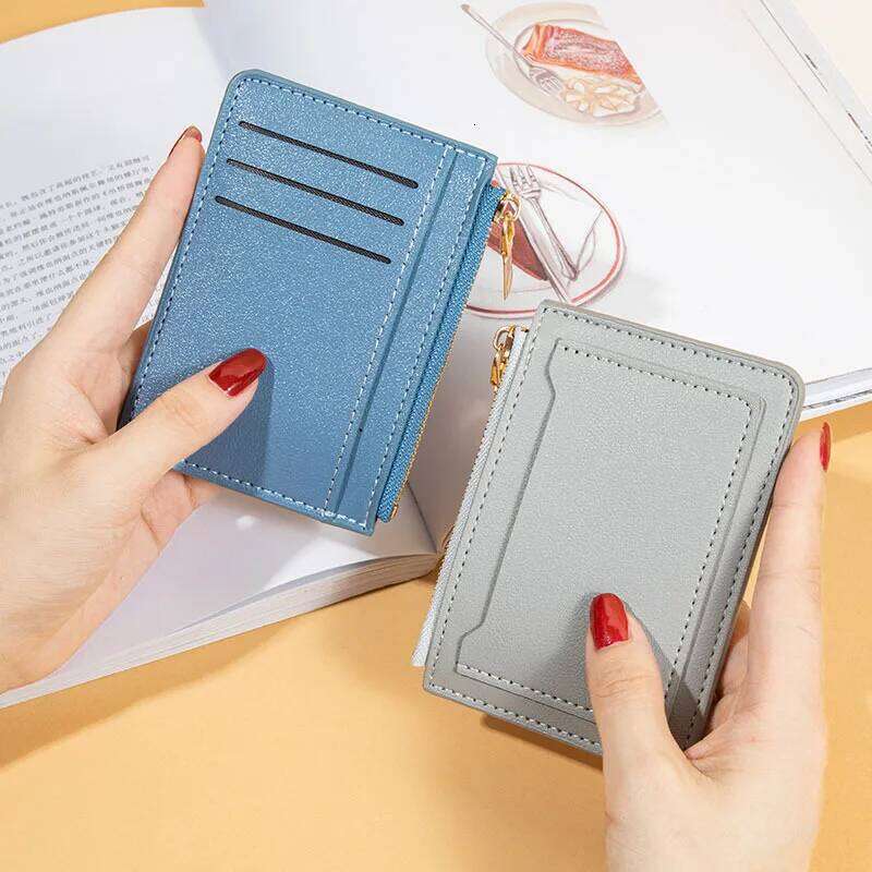 1PC Ultra-Thin Women Men Credit ID Card Holder PU Leather Zipper Fashion Small Wallet Money Bag Case Coin Purse Clip Organizer Y260206