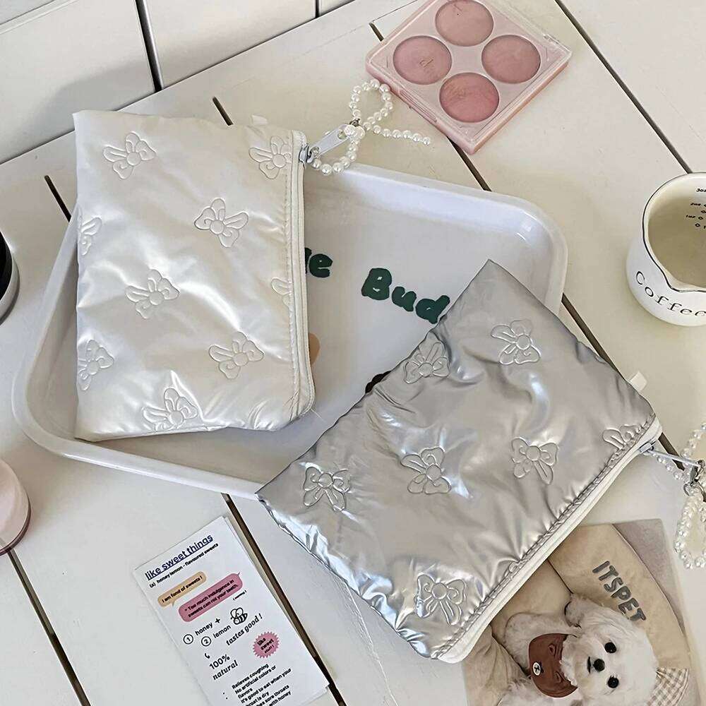 Fashion Bow Women Pearl Zipper Makeup Portable Coins Lipsticks Cosmetic Storage Pouch Purse Ladies Mini Bag Y260206