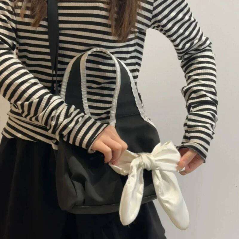 Vintage Simple Women's Handbags Trendy All Match Kawaii Bow Shoulder Bag Streetwear Fashion Casual Crossbody Bags Korean Y260205