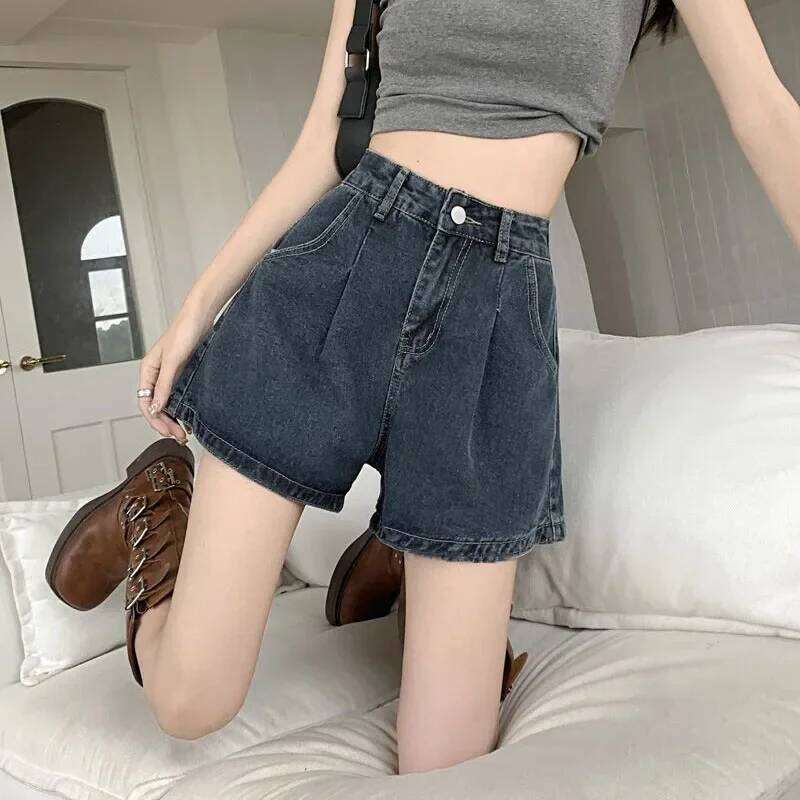 Lucyever Wide Leg Jeans Women Summer High Waist Loose Vintage Blue Denim Shorts Woman Korean Wild A-Line Short Pants XJ260206