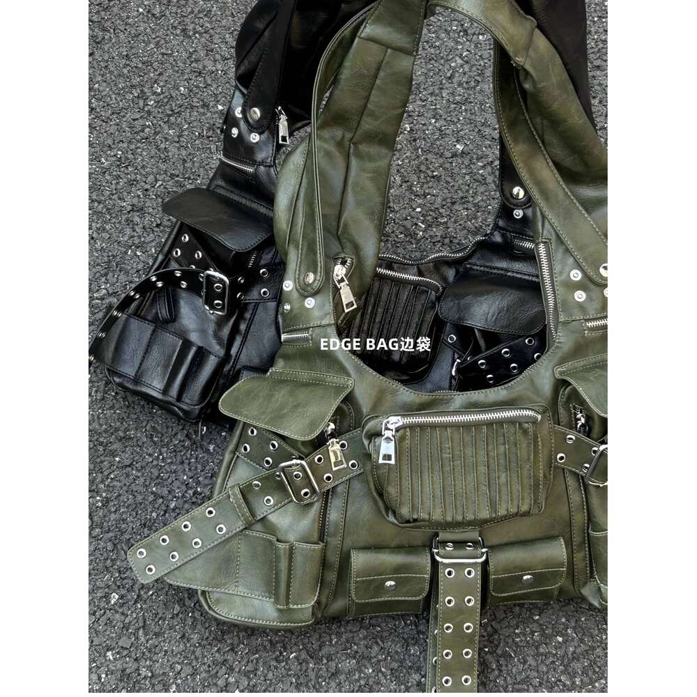 NEW Leather One Shoulder Bag For Women Fashion 2023 New Trendy Double Pockets Patchwork Rivet Underarm Bags Female Z260207 - view 4