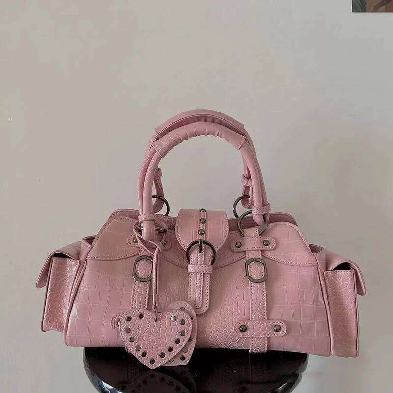 JIAERDI Vintage Pink Messenger Women Y2k Grunge Rivet Handle Crocodile Luxury Designer Female Fairycore Aesthetic Bag Y260205