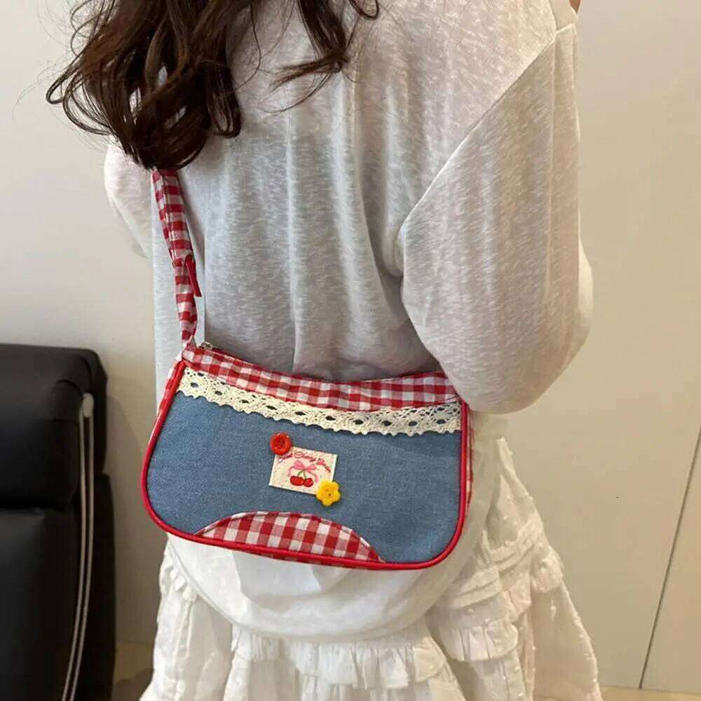 Woman Fashion Lattice Shoulder Bow Denim Lovely Underarm Bag Pleated Drawstring Design Daily Commuting Handbag Z260207 - view 5