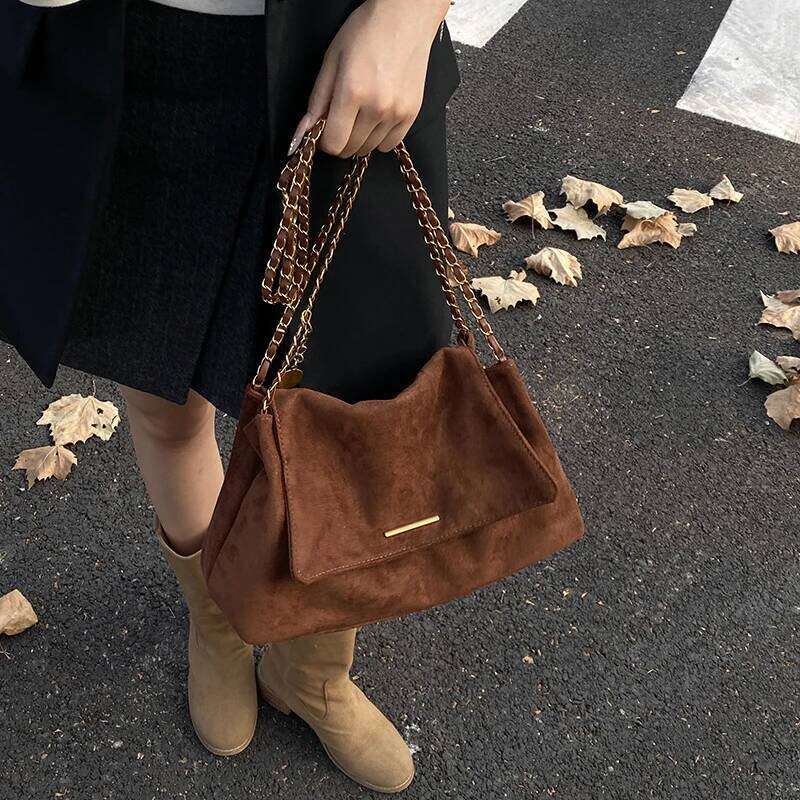 Fall Winter New Women's Tote Bag with Chain Strap, Suede Crossbody & Shoulder Handbag, Elegant Top-Handle Purse for Daily Use Y260204