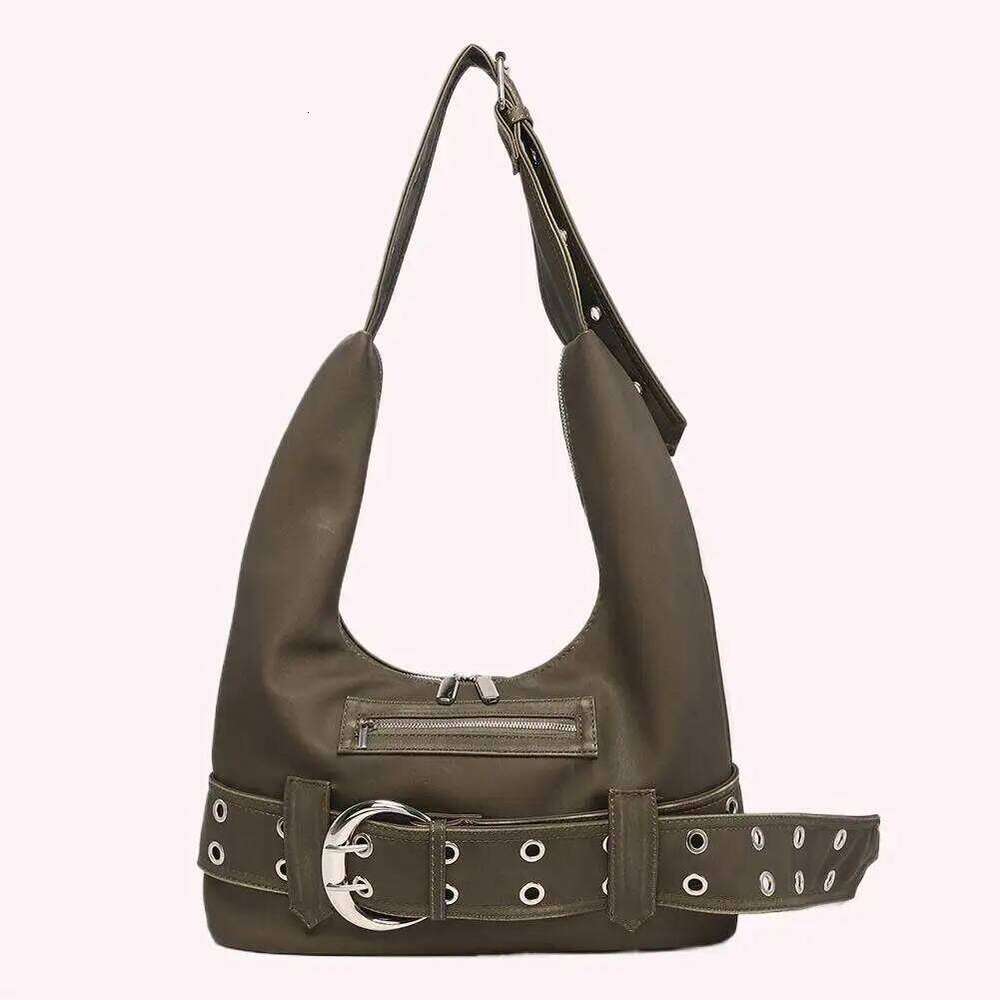 PU Leather Y2k Shoulder Adjustable Strap Belt Buckle Handbag Solid Color Motorcycle Commute Travel Shopping Tote Bag Y260205