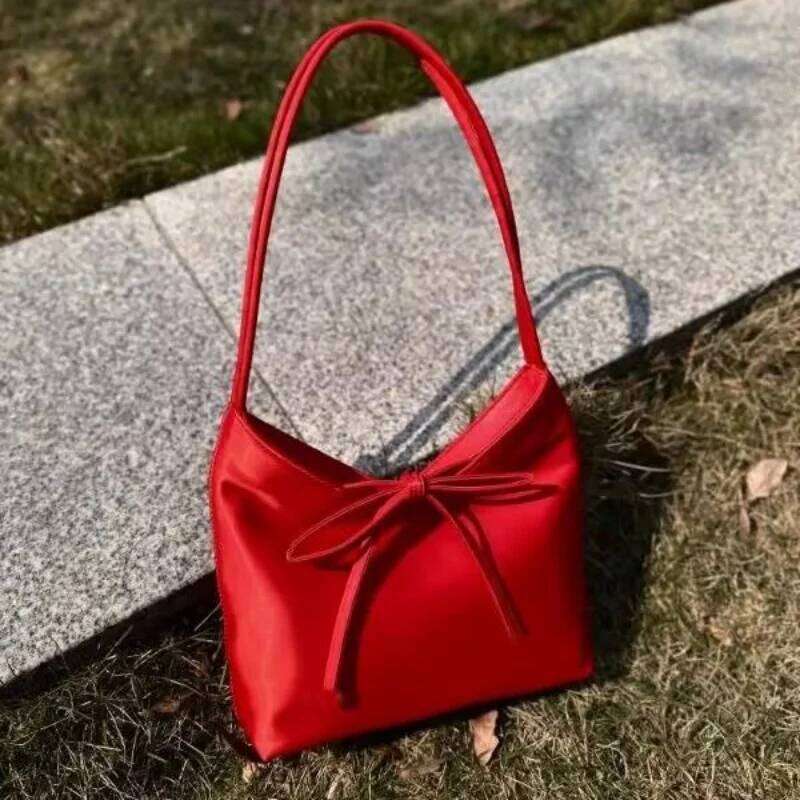 Butterfly Knot Niche Design Red Bag Korean Ins Silk Satin Underarm Bags Handbag Small Handbags 3009 Y260205