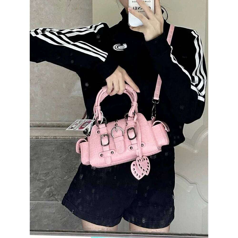 JIAERDI Vintage Pink Messenger Women Y2k Grunge Rivet Handle Crocodile Luxury Designer Female Fairycore Aesthetic Bag Y260205