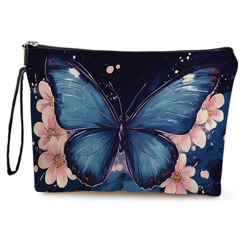 Simple Butterfly Print Makeup Travel Women's Lipstick Cosmetic Pouch Ladies Organizer Zipper Toiletry Storage Bag Y260206