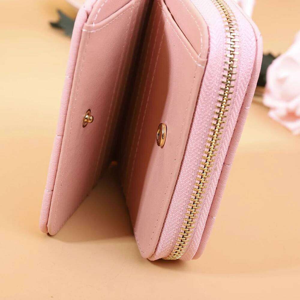 Women'S Card Holder Plaid Zipper Purse Coin Compartment PU Leather Short Wallet For Everyday Use Y260206