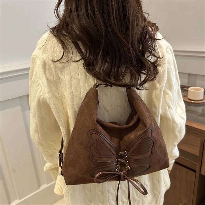 Faux Suede Tote Bow Tie Backpack, Chic Retro Single Handbag Women Shoulder Messenger Bag, Matte PU Leather Cross Body Bags Y260205