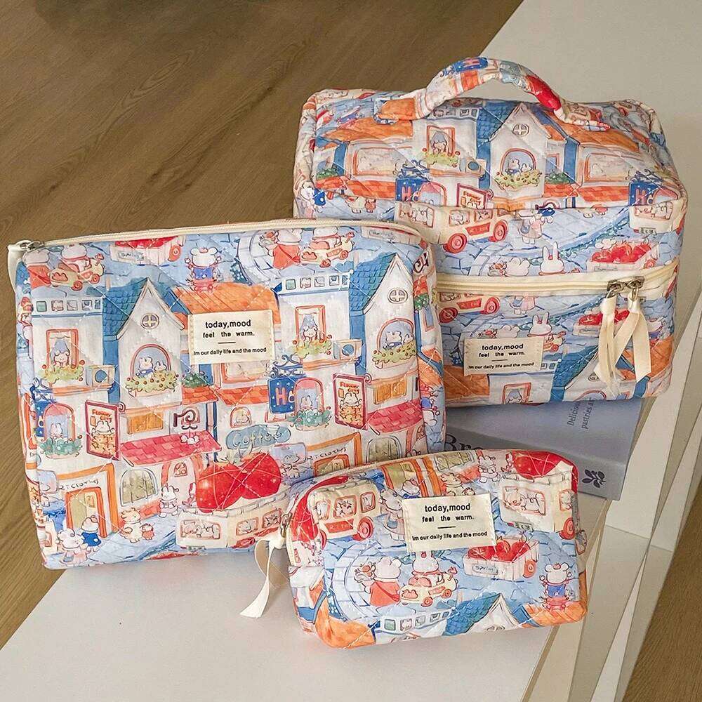 Cartoon Animals Pattern Makeup Quilted Women Portable Tote Lipstick Cosmetic Storage Handbag Ladies Vintage Zipper Pouch Bag Y260206
