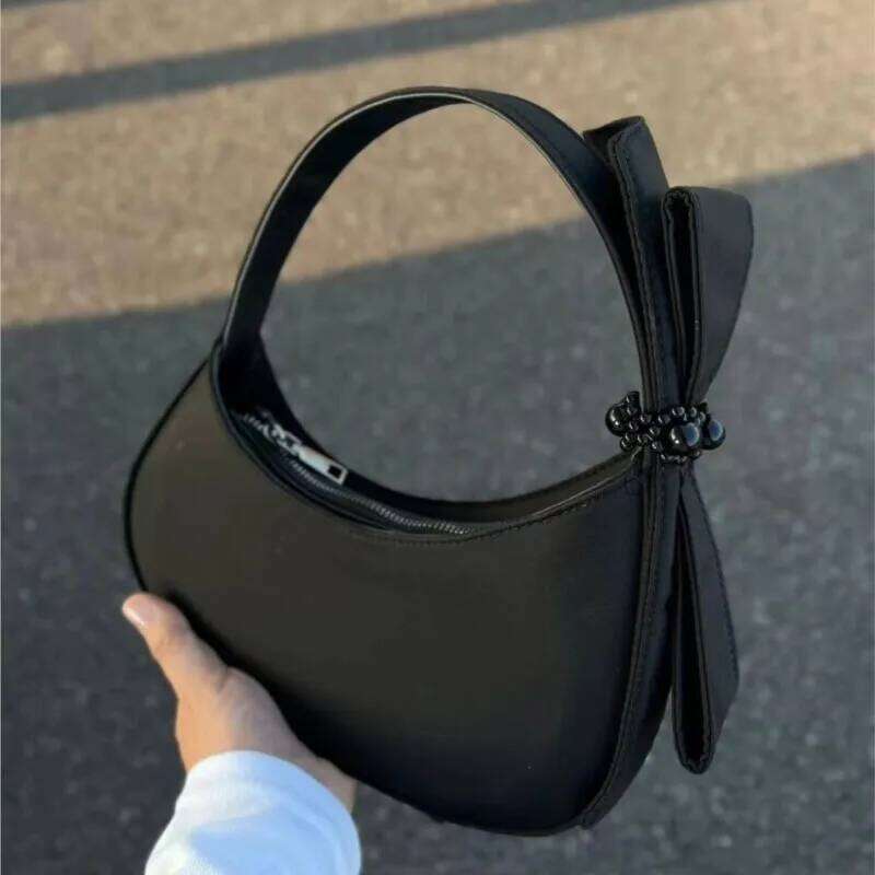 JIAERDI Sweet Cute Bow Tote Women Half Moon Shaped Large Capacity Shoulder Bag Ladies Elegant Lolita Black Handbag Chic 2025 Y260205
