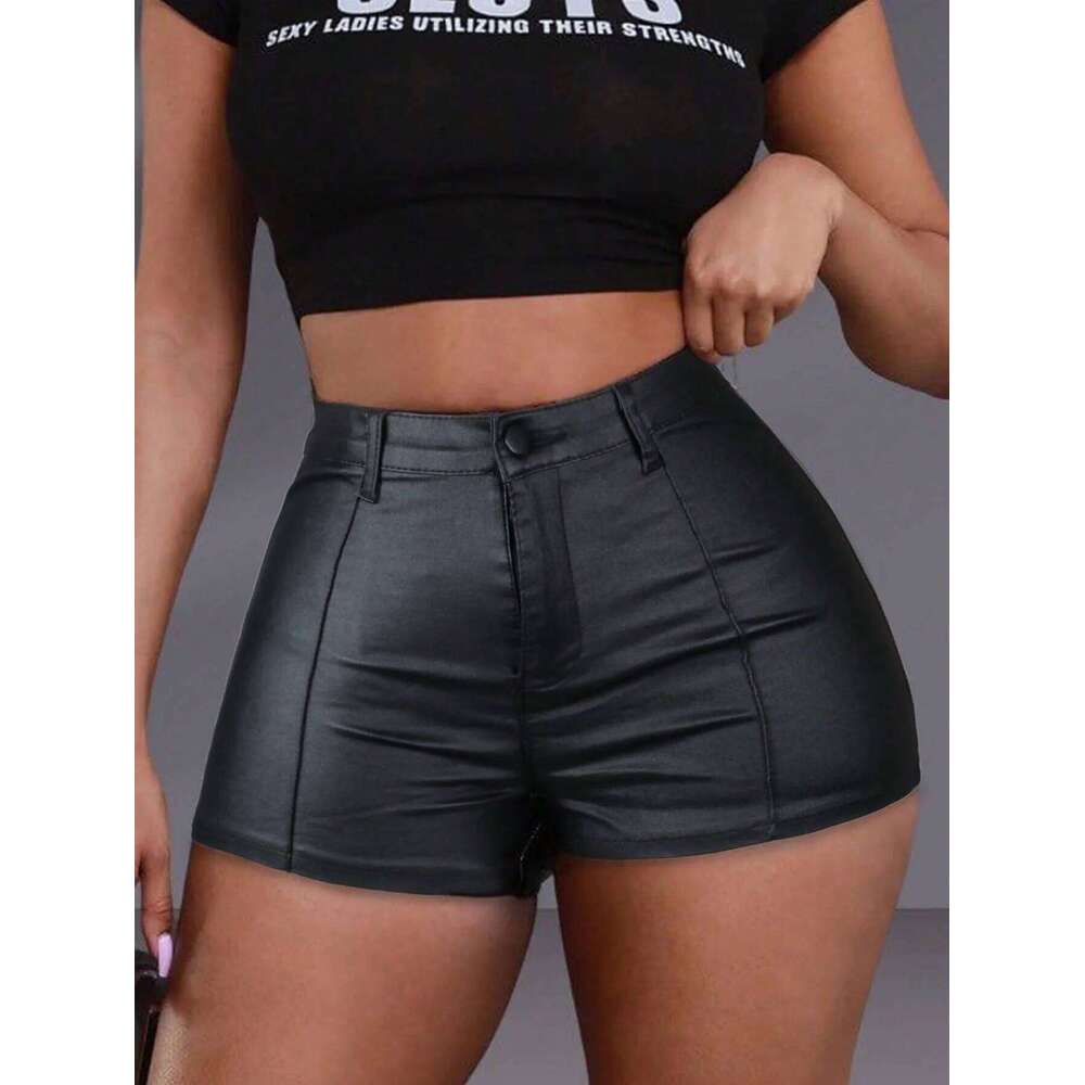 Women's Shorts Summer New Fashion PU Leather Slim Tight Pants Sexy Nightclub Black Skinny Y2K Short for Female Clubwear XJ260206