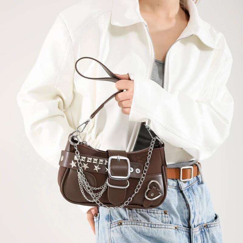 Casual PU Leather Handbags Shoulder High Quality Ladies Rivet Small Saddle Crossbody Bags for Women New Messenger Bag Y260205