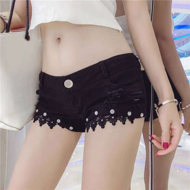 Sexy Y2k Jean Denim Women Bright Lace Ultra-low Rise Pants Nightclub Hot Girls Ripped Shorts XJ260206