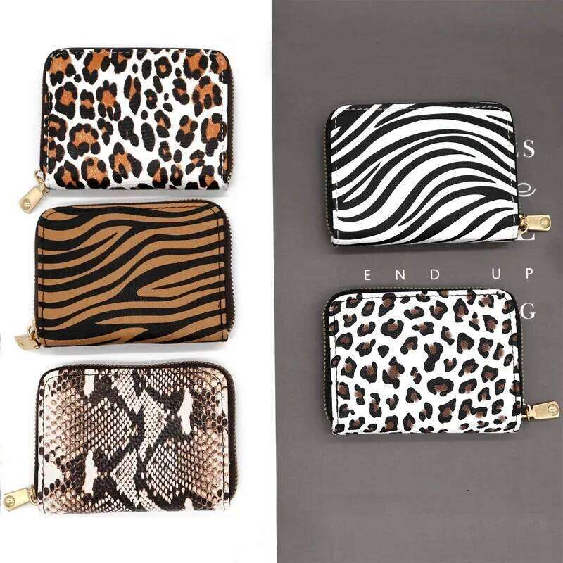 Pu Leather Mini ID Holder Bank Credit Box Leopard Print Multi Slot Card Case Wallet for Women Y260206