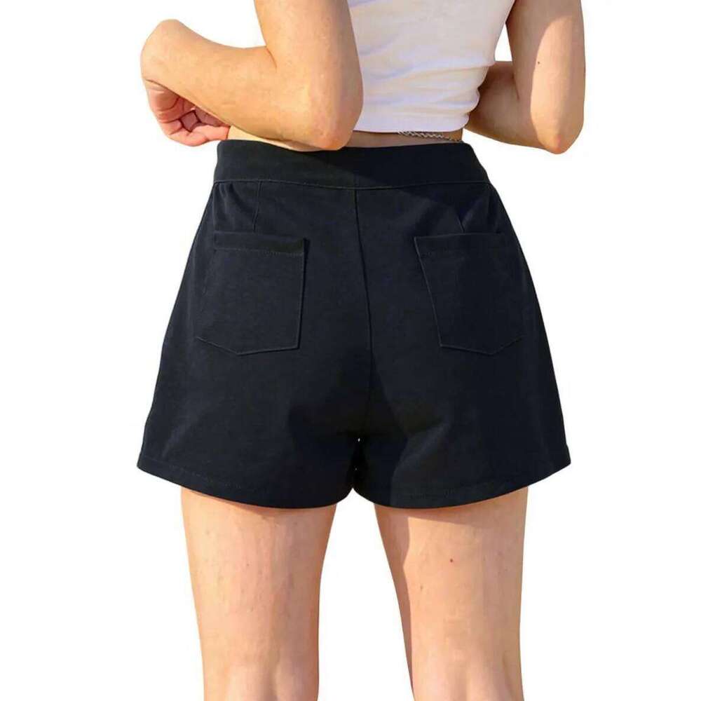 Womens Versatile Black Shorts Spring Summer Casual Fashion High Waist Slim Fit Lightweight Solid Color Daily Office Bottoms XJ260206