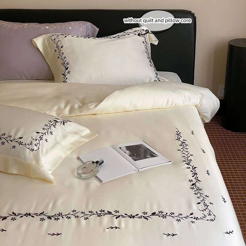 3pcs Embroidered plants Duvet Set 1*Duvet Cover + 2*Pillowcase, Without Core soft Bedding Set, Soft Comfortable XJ260206