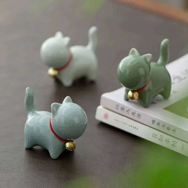 Creative Ceramics Cute Kitten Ornament Animal Micro Landscape Pet Indoor Desktop Ornaments Set Accessories Tea Play S260204 f4c