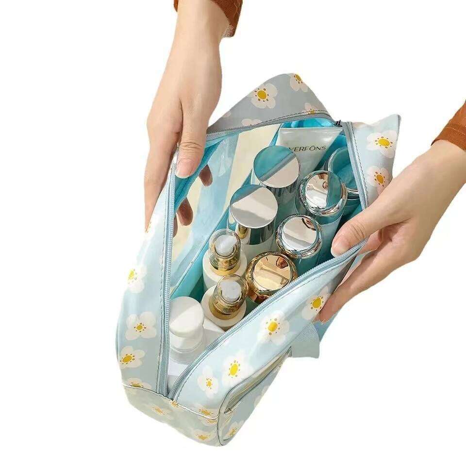 Transparent Makeup Toiletry Large Size Waterproof Swimming Bath Bags Simple PVC Tote PU Splicing Cosmetic Bag Y260206