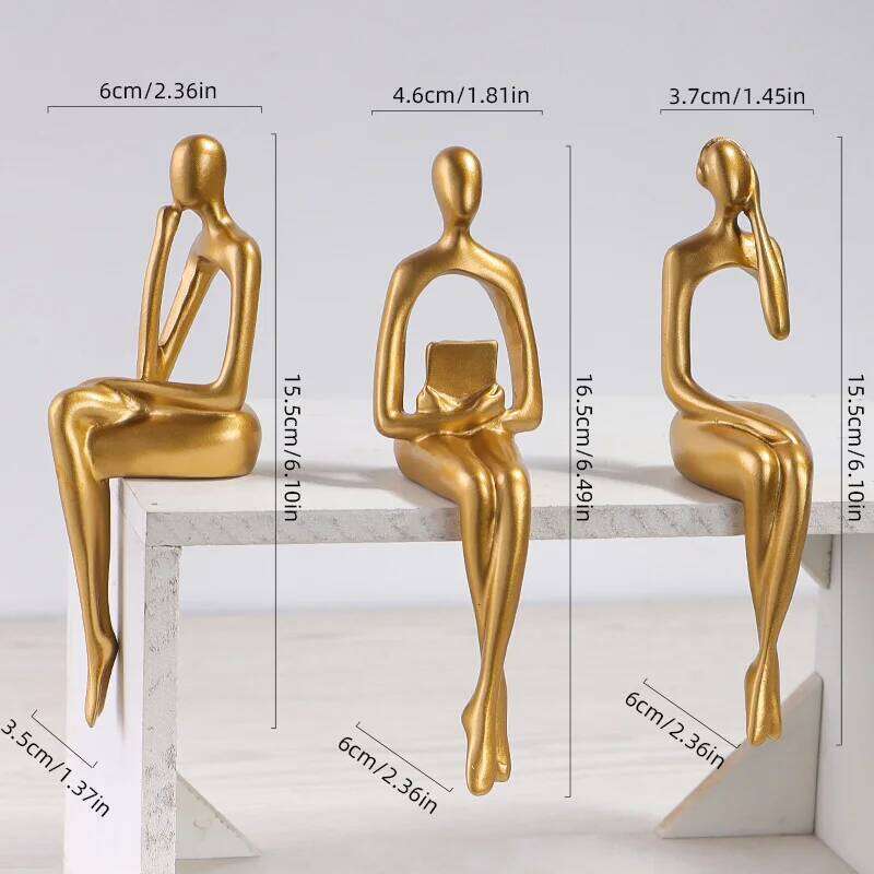 Three-piece Set of Art Figurines Desktop Decoration, Suitable for Study Desk or Bookshelf Decoration S260204