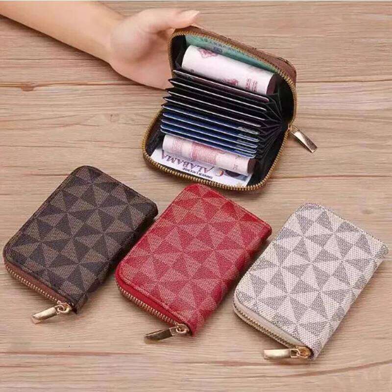Fashionable Geometric Pattern PU Leather Multi-card Slots Zipper Coin Purse, Unisex Portable Card Holder & Wallet Y260206