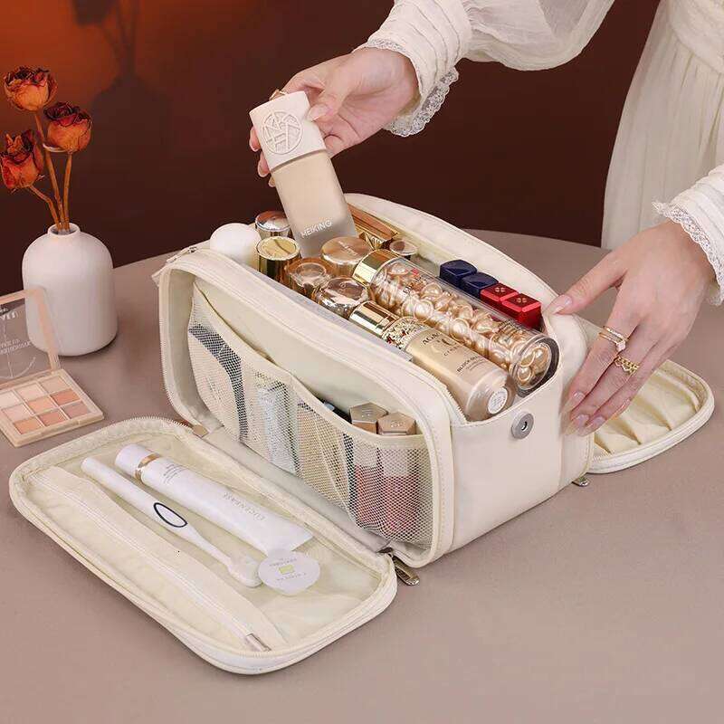 Large Capacity Women's Makeup Bag Multiple Compartments Waterproof Travel Cosmetic Organizer with Brush Holder Y260206