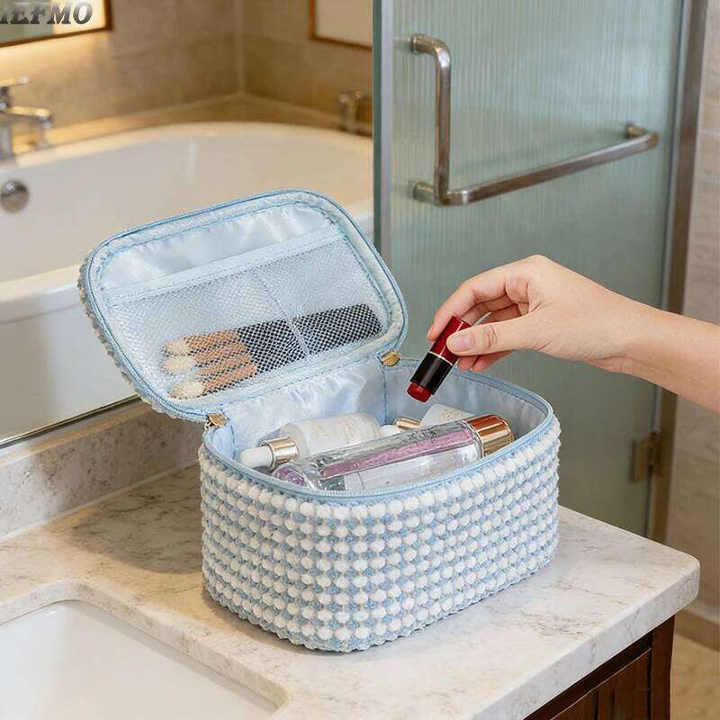 Fashion Corduroy Makeup for Women Large Capacity Cosmetic Pouch Portable Cute Handy Travel Toiletry Bag with Handle Y260206