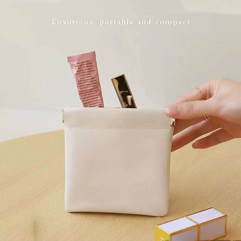 PU Leather Simple Mini Makeup Storage Bag Women Square Small Cosmetic Pouch Portable Make Up Key Organizer Bags Y260206