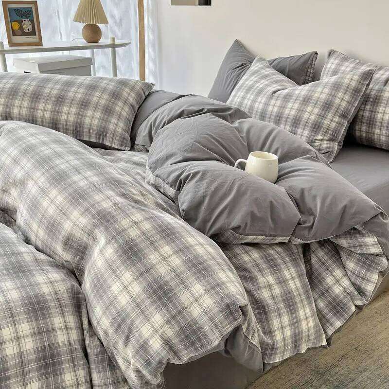 Black Red Grid Bedding Set Soft Quilt Duvet Cover No Filler Flat Sheet with Pillowcase Girls Boys Single Queen Size Home Textile XJ260206