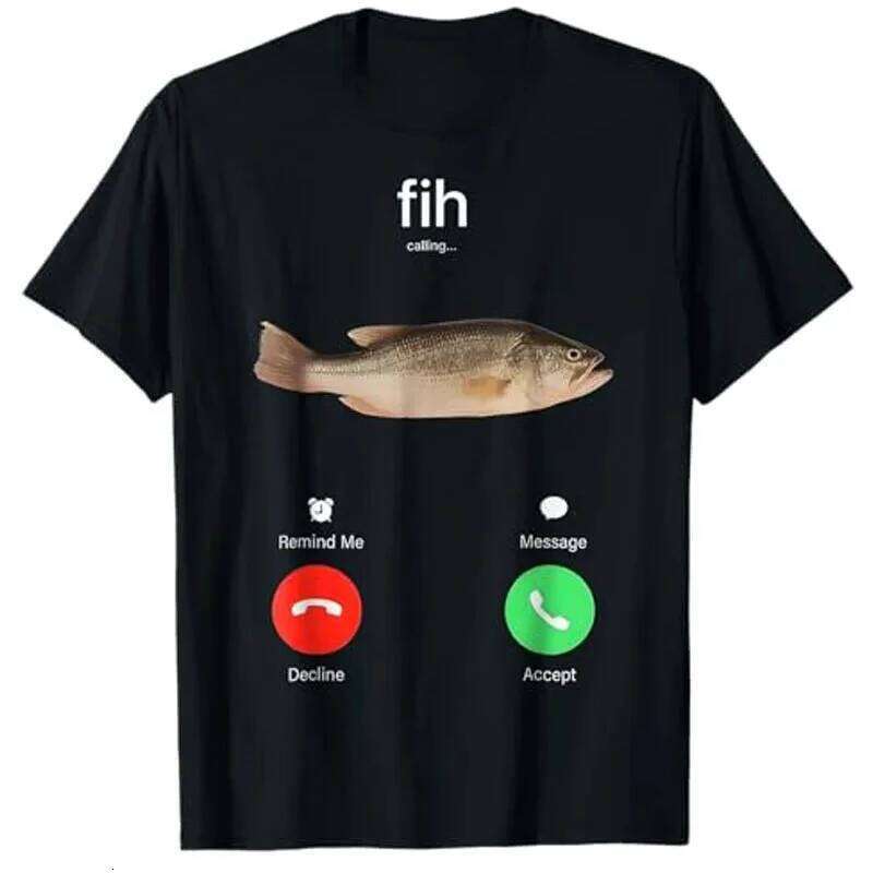 Fih Calling Remind Me Message Decline Accept Phone Call Fish T-Shirt Funny Fishman Graphic Outfit Short Sleeve Blouses Novelty X260207