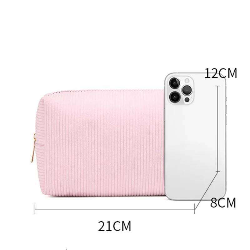 Corduroy Cosmetic Pink/Purple Storage Make Up Bags for Women Lady with Zipper Travel Washiong Solid Colour Makeup Bag Y260206