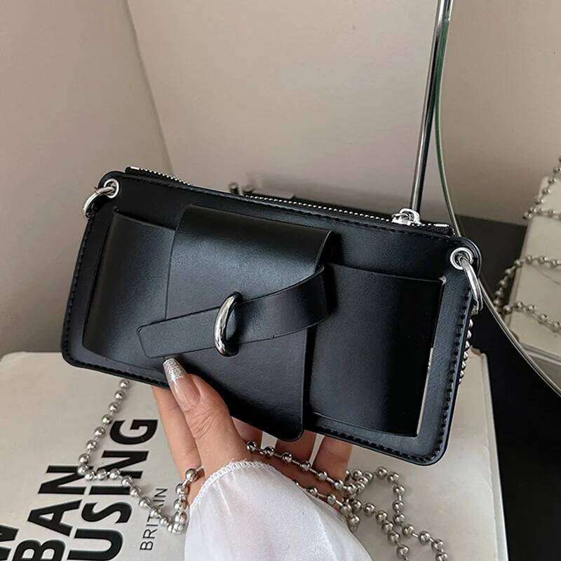 color Women PU Crossbody Bead Chain Mobile Phone Shoulder Bag Daily Commute Office Work Solid Color Handbag and Purses Y260205