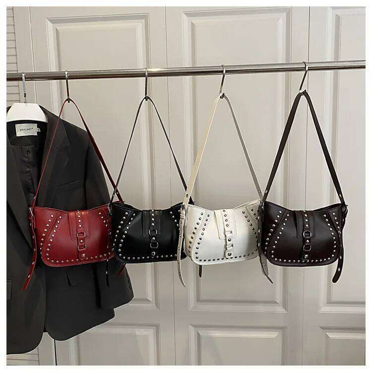 Vintage Rivet Thread Design Shoulder Bags for Women Versatile Ladies Pu Leather Crossbody Bag Solid Color Female Handbags Zipper Y260205