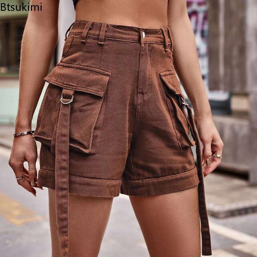 New 2026 Women's Summer Jeans High Waisted Wide Leg Pants Korean Pockets Design Casual Women Denim Shorts XJ260206