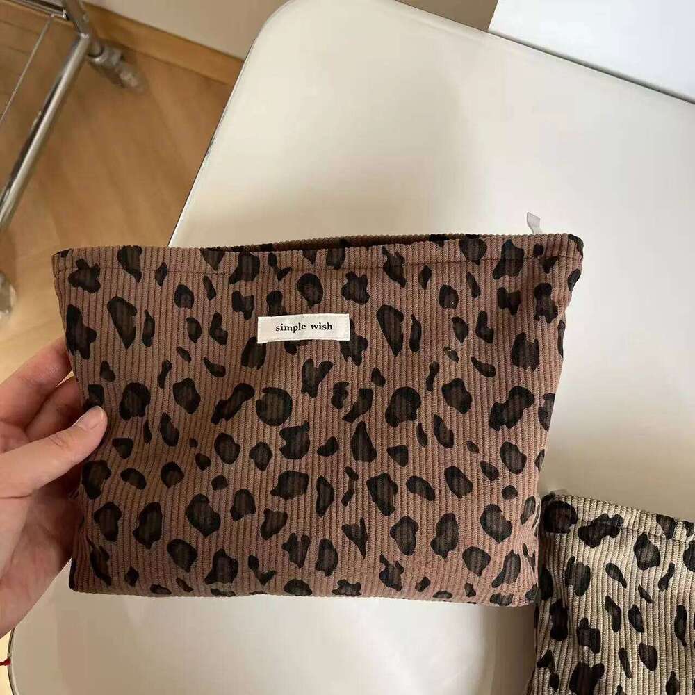Corduroy Retro Leopard Pattern Makeup Lipstick Cosmetic Organizer Zipper Travel Washing and Storage Bag for Women Y260206