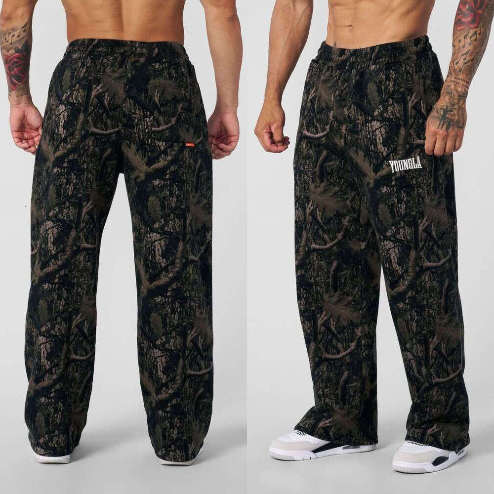 26 YOUNGLA American Style Trendy Casual Digital Camouflage Print Straight Long Sports Fitness Loose Wide-Leg YOUNGLA Pants set men