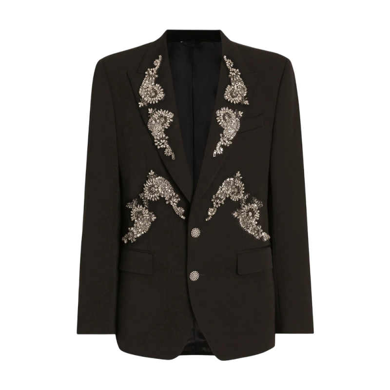 Luxurious Groom Wedding Tuxedos 2 Pieces Jacket Pant Peaked Lapel Bead Crystal Business Occasion Party Banquet Customized