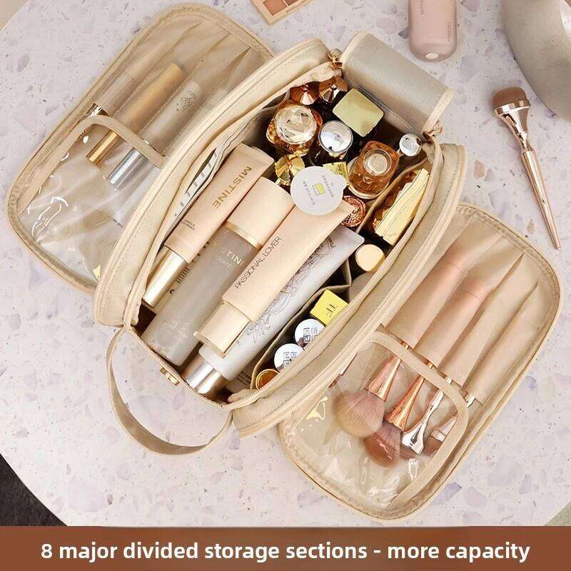 High appearance double zipper large capacity, portable, high-end for business trips, makeup brush, toiletry bag, sto Y260206