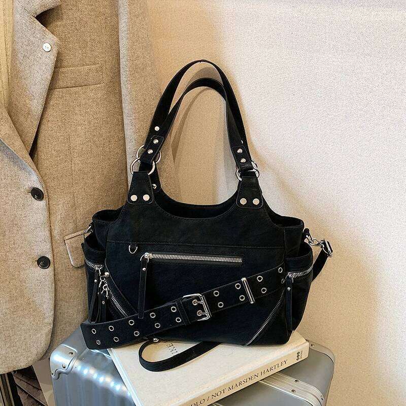 Solid Color Zipper Buckle Casual Tote 2026 High Quality Motorcycle Style Durable Commuting Cool Shoulder Bags Y260205