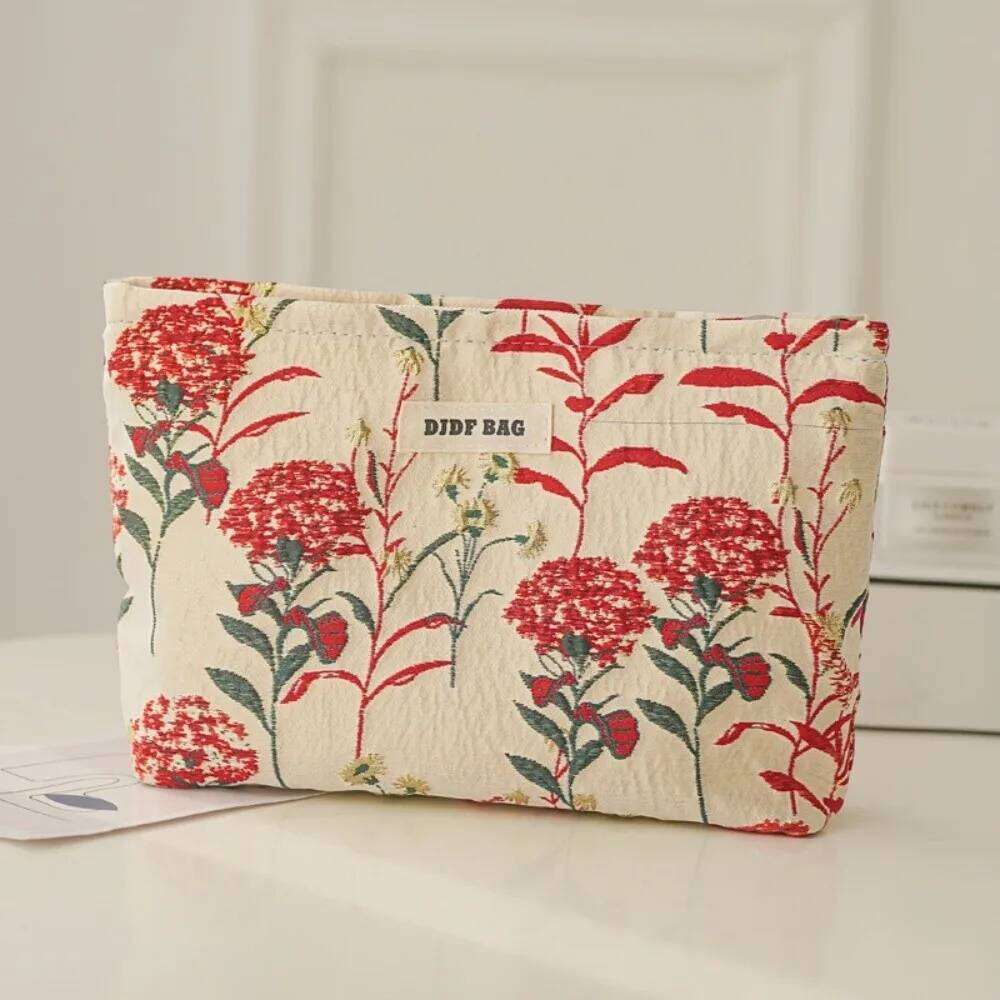 Fashion Large Capacity Makeup Floral Embroidered Cream Color Cosmetic Zipper Toiletries Skincare Storage Bag Women Y260206