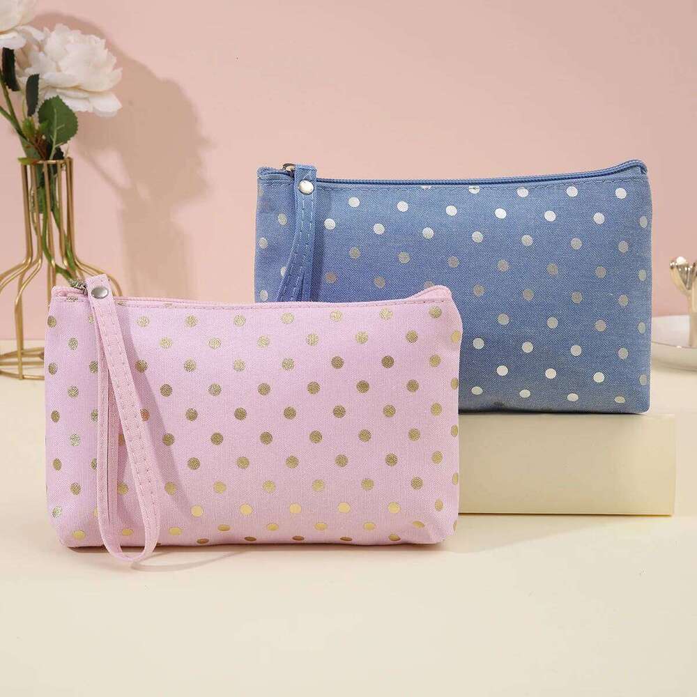 Casual Hand Carry Cosmetic Bag Waterproof Canvas Wavelet Dot Wash Storage Pouch Y260206