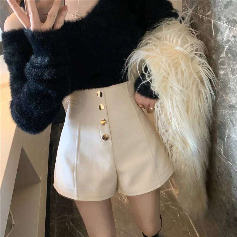 Black Shorts Women Spring Summer New Wide Leg Pants High Waist Single BreastedAApricot casual hot pants XJ260206