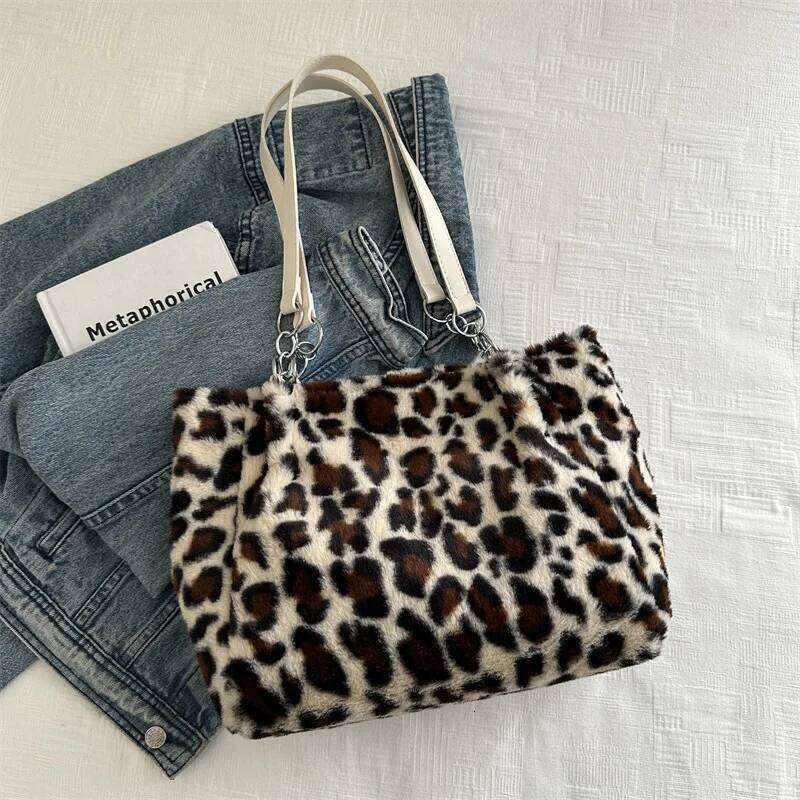 New Leopard Print Bags Women Fashion Portable Faux Fur Handbags Winter Soft Warm Bag Girls Fluffy Large Capacity Tote Purse Z260207 - view 7